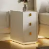 3-Drawer Narrow Bedside Table with Built-in Charging Station and Adjustable Lighting