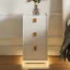 3-Drawer Narrow Bedside Table with Built-in Charging Station and Adjustable Lighting