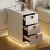 3-Drawer Narrow Bedside Table with Built-in Charging Station and Adjustable Lighting