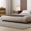 Japanese Style King Floor Wood Bed in Walnut