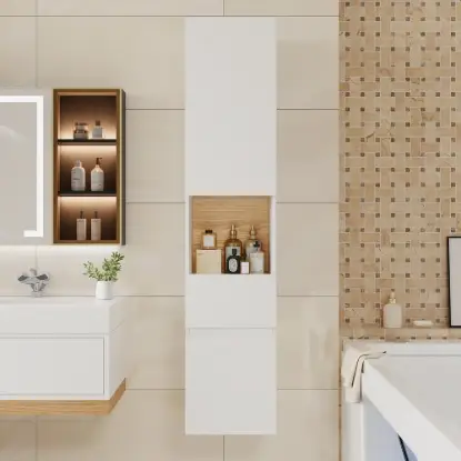 Freestanding and Wall-Mounted White Adjustable Bathroom Cabinet with Storage