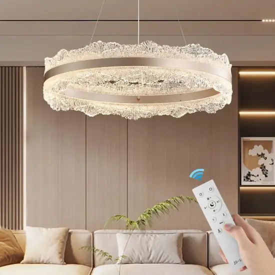 600mm Modern Acrylic Crystal Chandelier with Three Color Temperatures and Remote Control