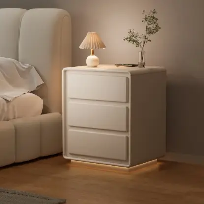 Picture of Modern 3-drawer off-white MDF Nightstand with USB and Lighting