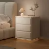 Modern 3-drawer off-white MDF Bedside Table with USB and Lighting – AUD-H1839
