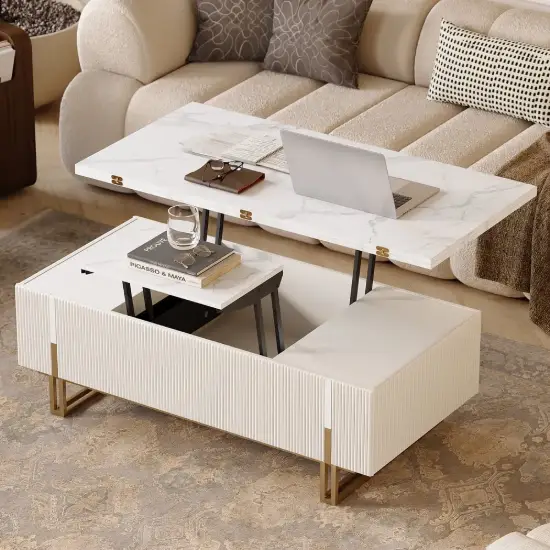 Grovyn Fluted Lift-Top Coffee Table with 2 Drawers-120 cm