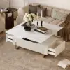 Grovyn Fluted Lift-Top Coffee Table with 2 Drawers-120 cm