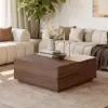 100 cm Square Dual Lift-Top Walnut Coffee Table with Sintered Stone Top & Storage