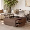 100 cm Square Dual Lift-Top Walnut Coffee Table with Sintered Stone Top & Storage
