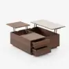 100 cm Square Dual Lift-Top Walnut Coffee Table with Sintered Stone Top & Storage