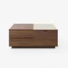 100 cm Square Dual Lift-Top Walnut Coffee Table with Sintered Stone Top & Storage