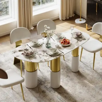 Picture of 1600mm Sintered Stone Pebble Dining Table with 3 Legs Seats 4-6 People