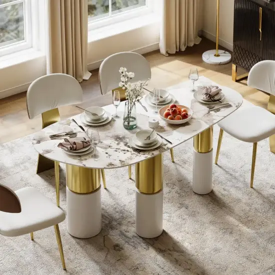 1600mm Sintered Stone Pebble Dining Table with 3 Legs Seats 4-6 People