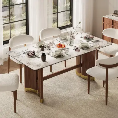 1800mm Sintered Stone Rectangular Dining Table with Doubel Pedestal Seats 6-8 People