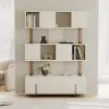 170 cm Off-white Sliding Door Etagere Bookshelf 5-Shelf Tall Book Shelf Rich Storage