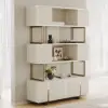 170 cm Off-white Sliding Door Etagere Bookshelf 5-Shelf Tall Book Shelf Rich Storage