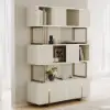170 cm Off-white Sliding Door Etagere Bookshelf 5-Shelf Tall Book Shelf Rich Storage