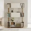 170 cm Off-white Sliding Door Etagere Bookshelf 5-Shelf Tall Book Shelf Rich Storage