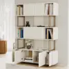 170 cm Off-white Sliding Door Etagere Bookshelf 5-Shelf Tall Book Shelf Rich Storage