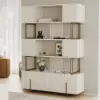170 cm Off-white Sliding Door Etagere Bookshelf 5-Shelf Tall Book Shelf Rich Storage