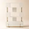 170 cm Off-white Sliding Door Etagere Bookshelf 5-Shelf Tall Book Shelf Rich Storage