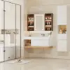 1000mm Modern Floating Bathroom Vanity Set With Single Basin Wall-Mount White & Natural