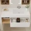 1000mm Modern Floating Bathroom Vanity Set With Single Basin Wall-Mount White & Natural