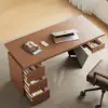 1600mm Walnut Office Desk with Drawer - Rubberwood, Modern Design