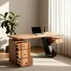 1600mm Walnut Office Desk with Drawer - Rubberwood, Modern Design