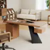 1600mm Walnut Office Desk with Drawer - Rubberwood, Modern Design