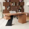 1600mm Walnut Office Desk with Drawer - Rubberwood, Modern Design