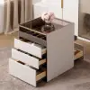 Saddle Leather Glass Top 7-Dresser Walk-In Closet Island with Light and Jewelry Display