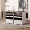Saddle Leather Glass Top 7-Dresser Walk-In Closet Island with Light and Jewelry Display