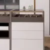 Saddle Leather Glass Top 7-Dresser Walk-In Closet Island with Light and Jewelry Display