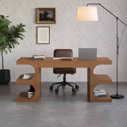 Modern 163 cm Rectangular Walnut Writing Desk with Storage