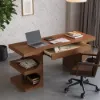 Modern 163 cm Rectangular Walnut Writing Desk with Storage