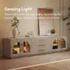 Arune 183 cm Arched Glass Doors TV Unit with Storage and LED – Stand – AUD-H1855