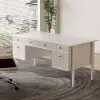 Mid Century Modern 163 cm Rectangular Whitewash Wood Desk with 6 Drawers