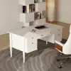 Mid Century Modern 163 cm Rectangular Whitewash Wood Desk with 6 Drawers
