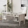 Mid Century Modern 163 cm Rectangular Whitewash Wood Desk with 6 Drawers