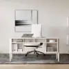 Mid Century Modern 163 cm Rectangular Whitewash Wood Desk with 6 Drawers