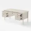 Mid Century Modern 163 cm Rectangular Whitewash Wood Desk with 6 Drawers