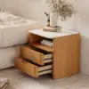 Arvona Modern Natural Wooden 2-Drawer Nightstand with Sintered Stone Top, Set of 2