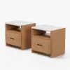 Arvona Modern Natural Wooden 2-Drawer Nightstand with Sintered Stone Top, Set of 2