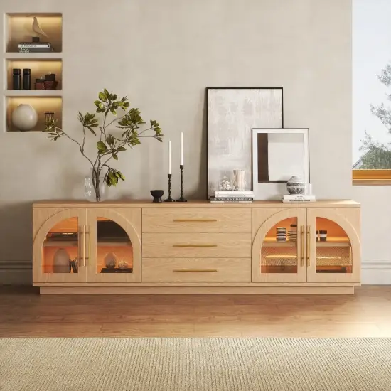 Arune 183 cm Arched Glass Doors TV Unit with Storage and LED – Stand – AUD-H1859