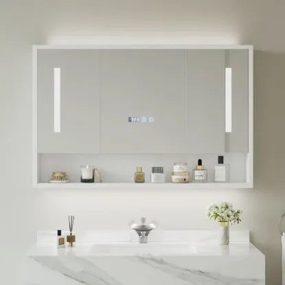 1000mm White LED Medicine Cabinet with Adjustable Lighting, Demister & Digital Clock