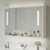 1000mm White LED Medicine Cabinet with Adjustable Lighting, Demister & Digital Clock