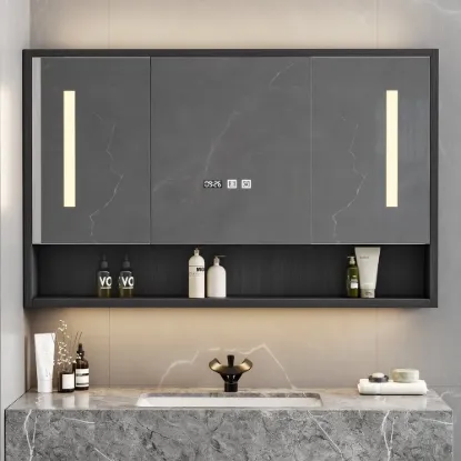 1000mm Black LED Medicine Cabinet with Adjustable Lighting, Demister & Digital Clock