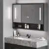 1000mm Black LED Medicine Cabinet with Adjustable Lighting, Demister & Digital Clock