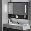 1000mm Black LED Medicine Cabinet with Adjustable Lighting, Demister & Digital Clock