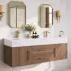 Modern 59" Walnut Floating Double Bathroom Vanity with Sintered Stone Top and Sink – Gold Handles